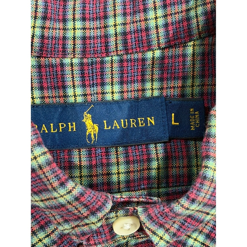 Polo Ralph Lauren Mens Large Plaid Button Down LS Shirt Red Green Blue Cotton L - Picture 2 of 6
